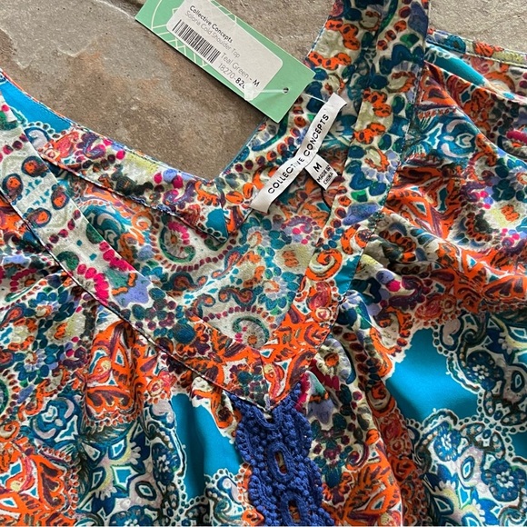 ⭐️BOGO FREE⭐️ COLLECTIVE CONCEPTS NWT Turquoise & Orange Blouse - Picture 5 of 6